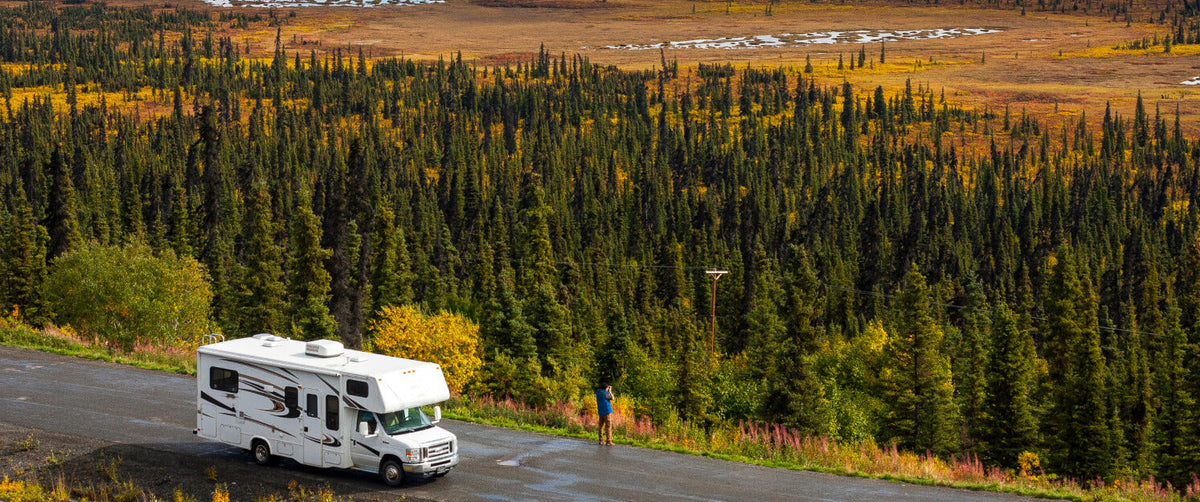 RV driving through Alaska