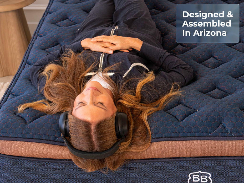 Person on Aurora mattress with Arizona manufacturing badge