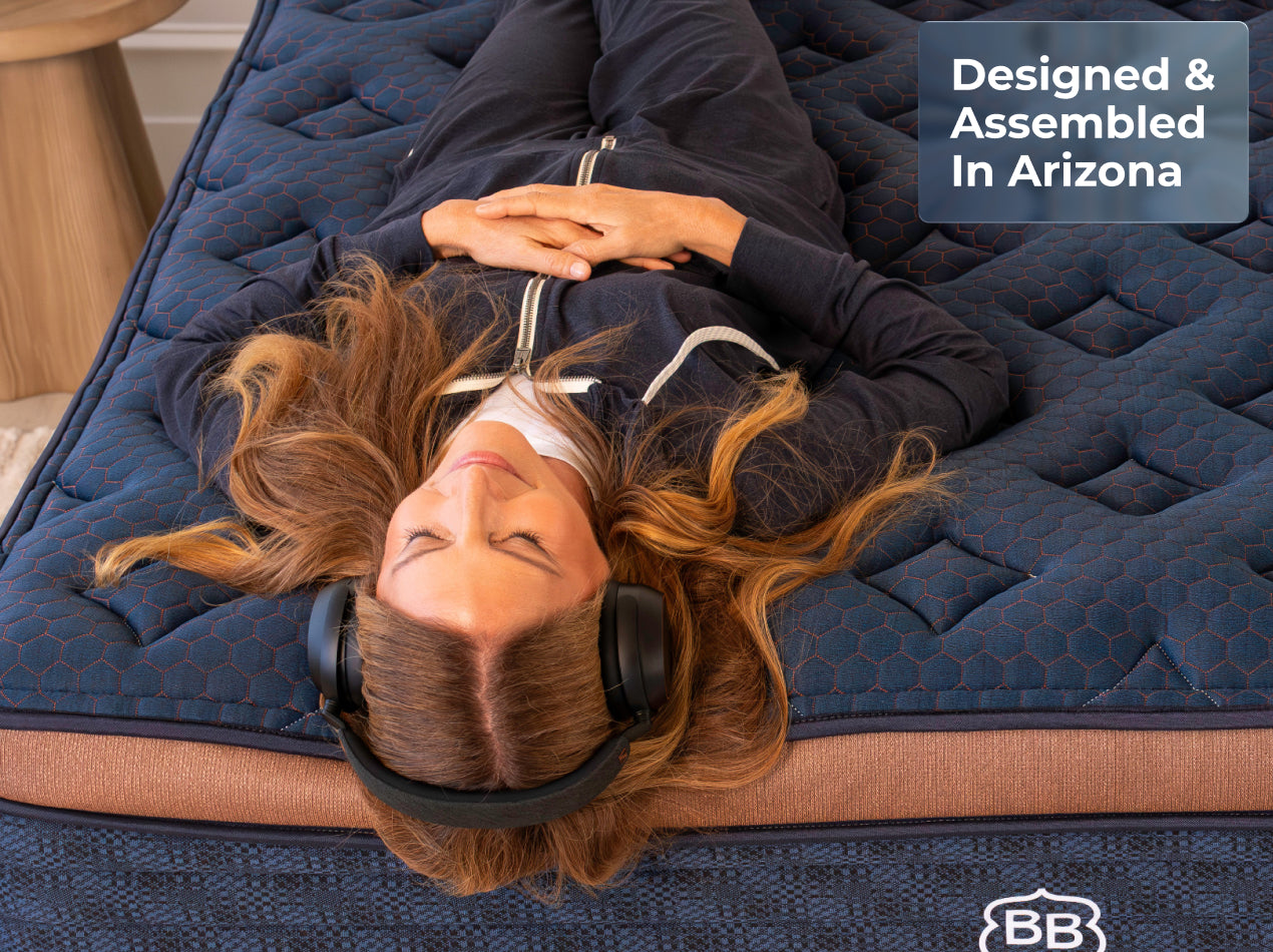 Person on Aurora mattress with Arizona manufacturing badge
