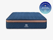 Front view of the Brooklyn Bedding Aurora Luxe Cooling mattress with a Sleepopolis award badge.